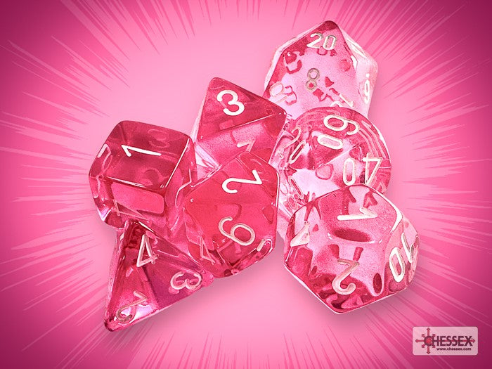 diceさま専用ページ Chessex: Translucent - Pink/White - Polyhedral 7-Die Set (CHX23084