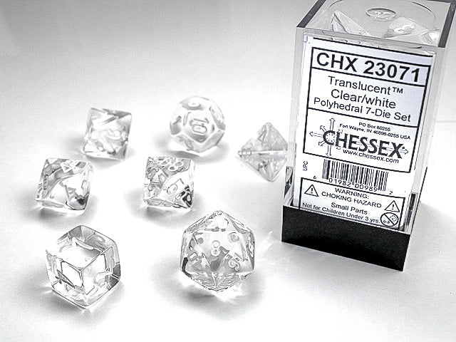 Chessex: Translucent - Clear/White - Polyhedral 7-Die Set