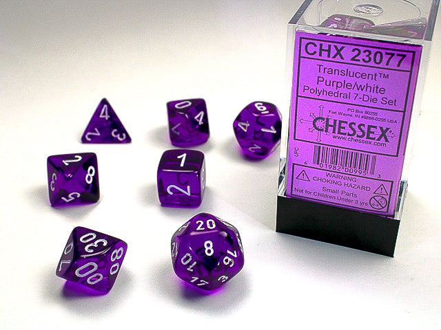 Chessex: Translucent - Purple/White - Polyhedral 7-Die Set