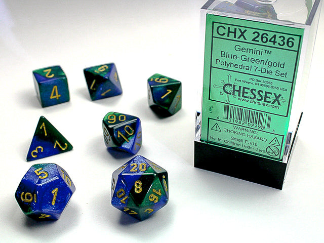 36 dés 6 12mm Gemini bleu/vert avec points dorés 36 dés 6 12mm Gemini bleu/vert avec points dorés