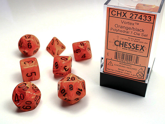 Chessex: Vortex - Orange/Black - Polyhedral 7-Die Set (CHX27433)