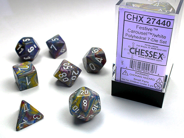 Chessex: Festive - Carousel/White - Polyhedral 7-Die Set (CHX27440