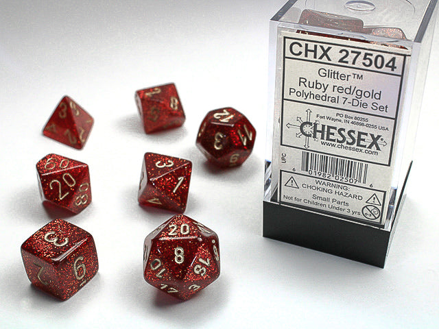 Chessex: Glitter - Ruby/Gold - Polyhedral 7-Die Set (CHX27504