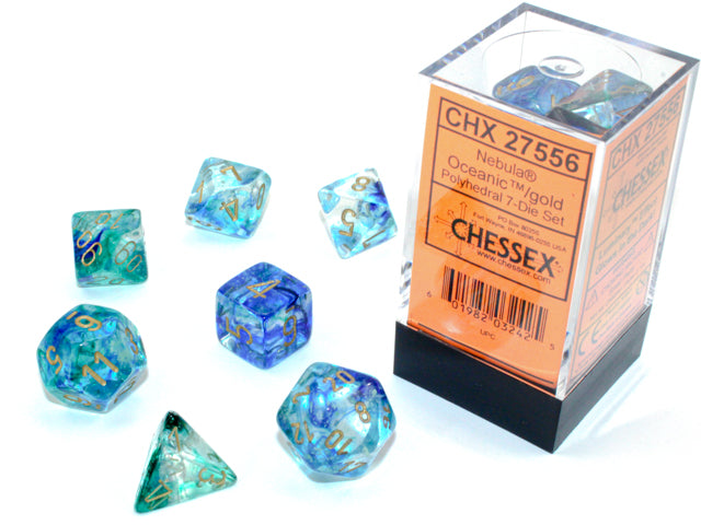 Chessex: Nebula - Oceanic/Gold Luminary - Polyhedral 7-Die Set
