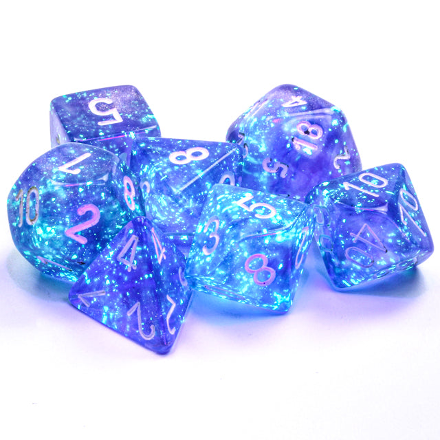 Chessex: Borealis - Purple/White Luminary - Polyhedral 7-Die Set