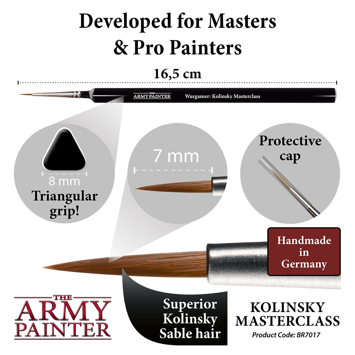 The Army Painter Hobby Brush Starter Set -Miniature Small Paint Brush Set  of 3 Acrylic Paint Brushes-Includes Drybrush, Standard Model Paint Brush 