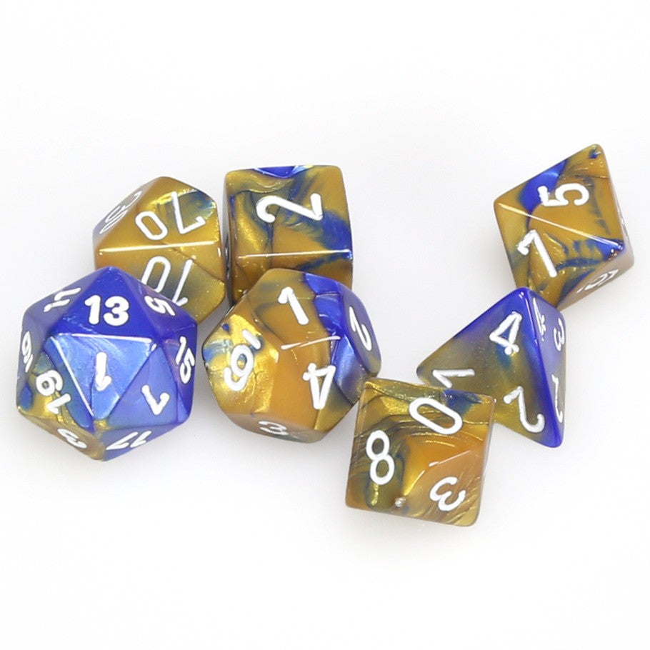 Chessex: Gemini Blue-Gold/White Polyhedral 7-Die Set (CHX26422