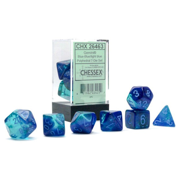 Chessex: Gemini Blue-Blue/Light Blue Luminary Polyhedral 7-Die Set (CHX26463)