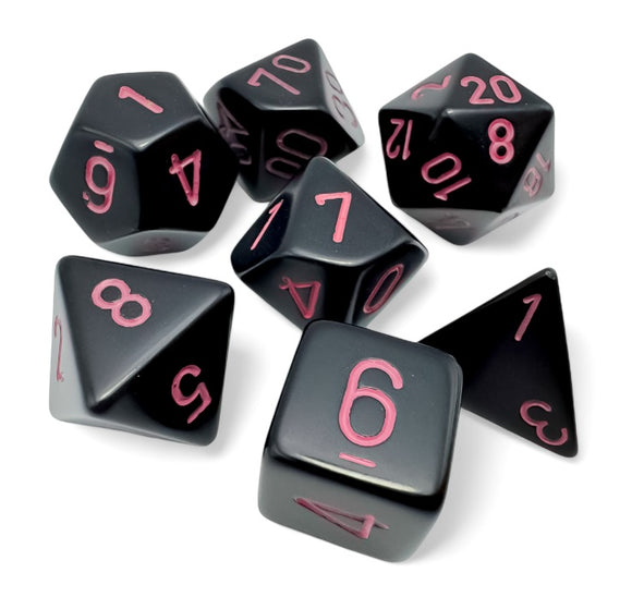 Chessex: Opaque - Black/Pink - Polyhedral 7-Die Set (CHX25448)