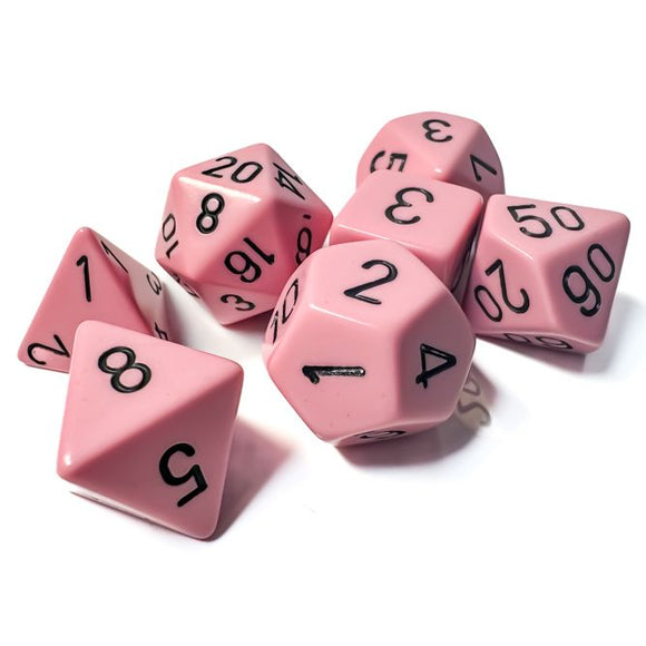 Chessex: Opaque - Pastel Pink/Black - Polyhedral 7-Die Set (CHX25464)