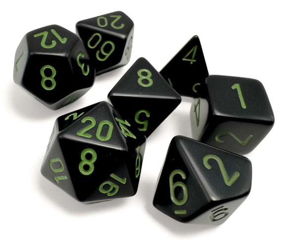 Chessex: Opaque - Black/Green - Polyhedral 7-Die Set (CHX25458)