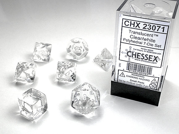 Chessex: Translucent - Clear/White - Polyhedral 7-Die Set (CHX23071)