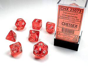 Chessex: Translucent - Orange/White - Polyhedral 7-Die Set (CHX23073)