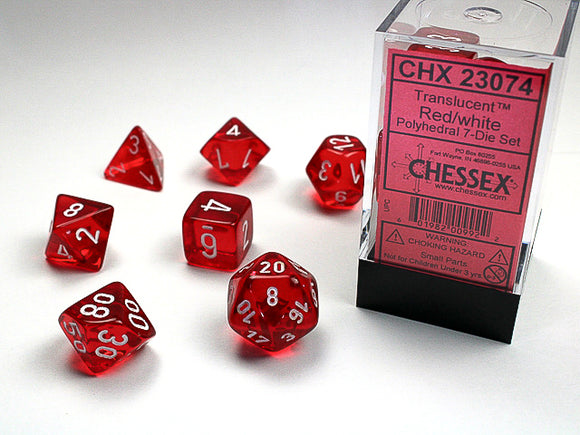 Chessex: Translucent - Red/White - Polyhedral 7-Die Set (CHX23074)