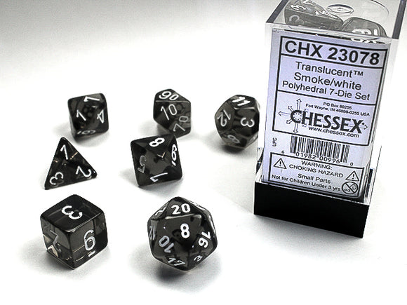 Chessex: Translucent - Smoke/White - Polyhedral 7-Die Set (CHX23078)