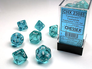Chessex: Translucent - Teal/White - Polyhedral 7-Die Set (CHX23085)