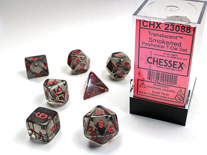 Chessex: Translucent - Smoke/Red - Polyhedral 7-Die Set (CHX23088)