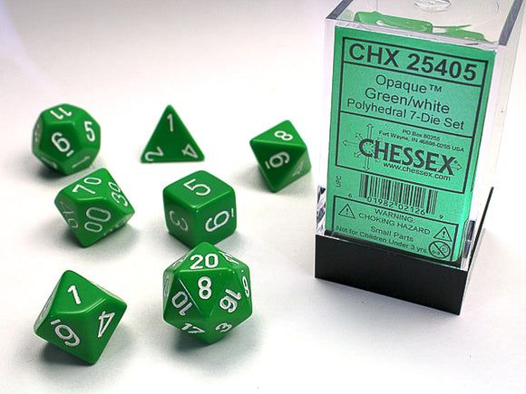 Chessex: Opaque - Green/White - Polyhedral 7-Die Set (CHX25405)