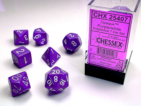 Chessex: Opaque - Purple/White - Polyhedral 7-Die Set (CHX25407)