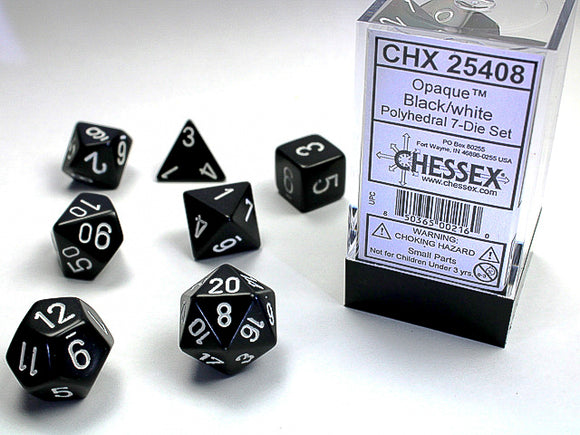 Chessex: Opaque - Black/White - Polyhedral 7-Die Set (CHX25408)
