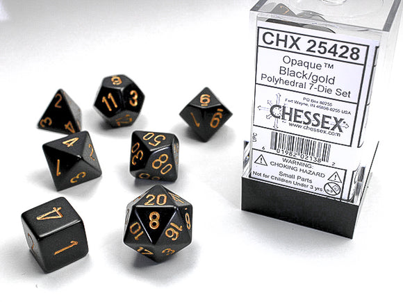 Chessex: Opaque - Black/Gold - Polyhedral 7-Die Set (CHX25428)