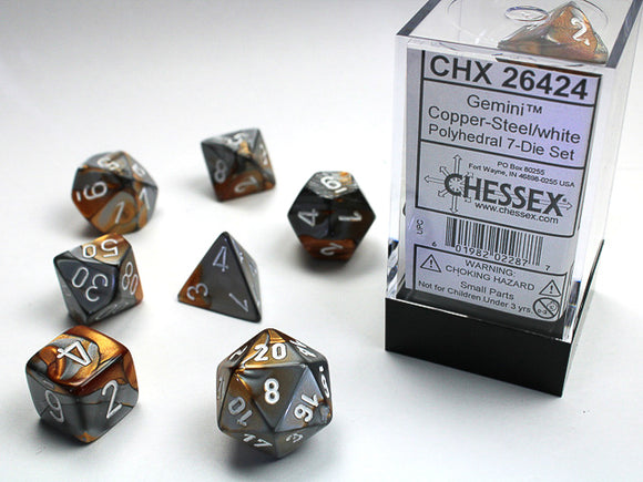 Chessex: Gemini Copper-Steel/White Polyhedral 7-Die Set (CHX26424)