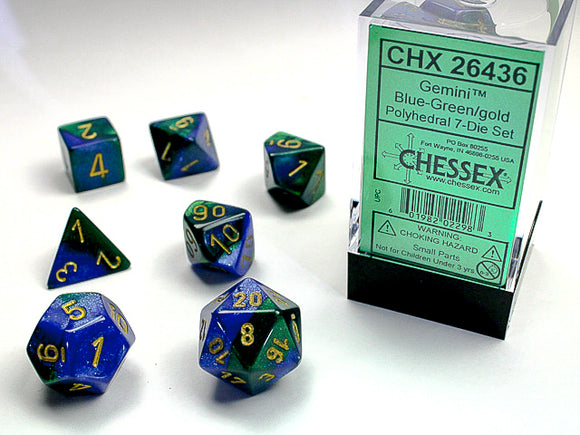 Chessex: Gemini Blue-Green/Gold Polyhedral 7-Die Set (CHX26436)