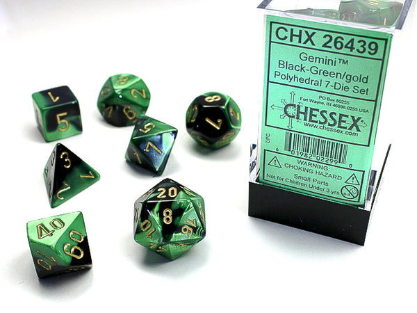 Chessex: Gemini Black-Green/Gold Polyhedral 7-Die Set 