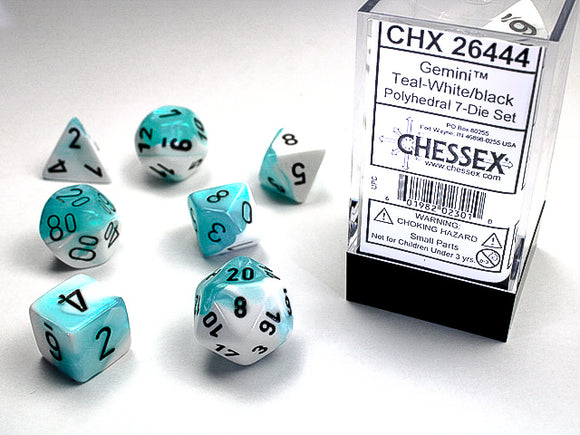 Chessex: Gemini Teal-White/Black Polyhedral 7-Die Set (CHX26444)