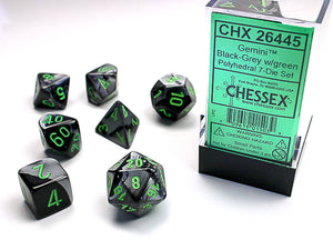 Chessex: Gemini Black-Grey/Green Polyhedral 7-Die Set (CHX26445)