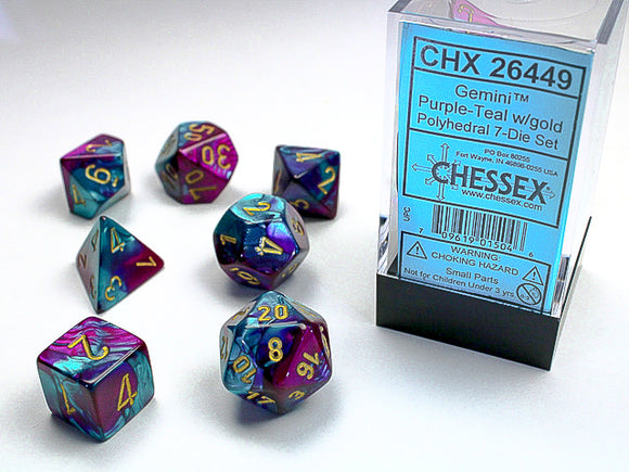 Chessex: Gemini Purple-Teal/Gold Polyhedral 7-Die Set (CHX26449)