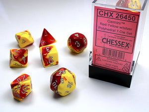 Chessex: Gemini Red-Yellow/Silver Polyhedral 7-Die Set (CHX26450)