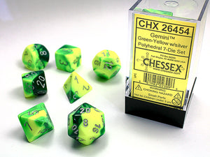 Chessex: Gemini Green-Yellow/Silver Polyhedral 7-Die Set (CHX26454)