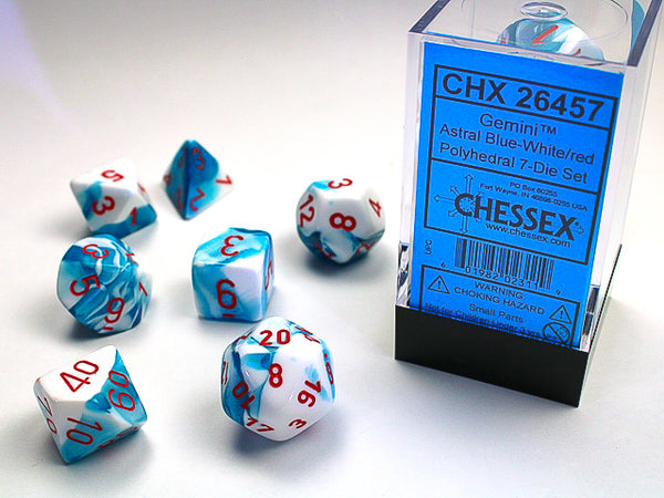 Chessex: Gemini Astral Blue-White/Red Polyhedral 7-Die Set