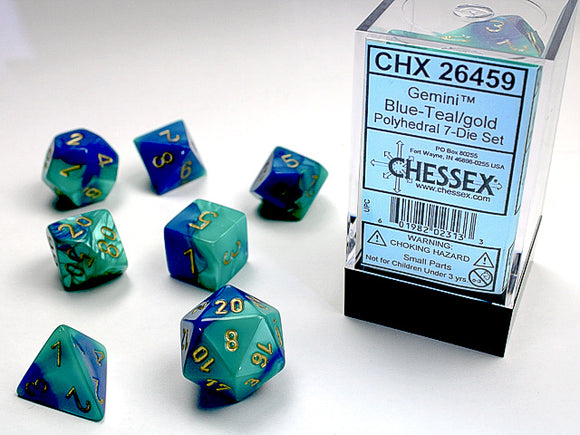 Chessex: Gemini Blue-Teal/Gold Polyhedral 7-Die Set (CHX26459)