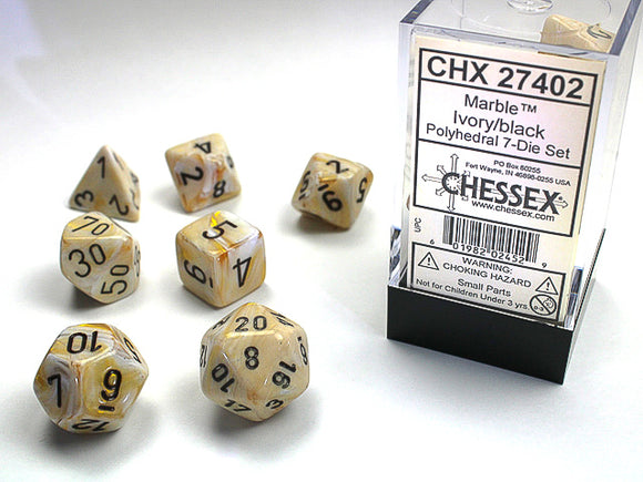 Chessex: Marble - Ivory/Black - Polyhedral 7-Die Set (CHX27402)