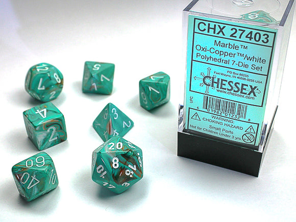 Chessex: Marble - Oxi-Copper/White - Polyhedral 7-Die Set (CHX27403)
