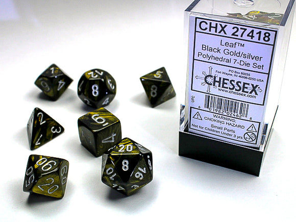 Chessex: Leaf - Black Gold/Silver - Polyhedral 7-Die Set (CHX27418)