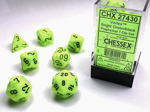 Chessex: Vortex - Bright Green/Black - Polyhedral 7-Die Set (CHX27430)