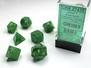 Chessex: Vortex - Green/Gold - Polyhedral 7-Die Set (CHX27435)