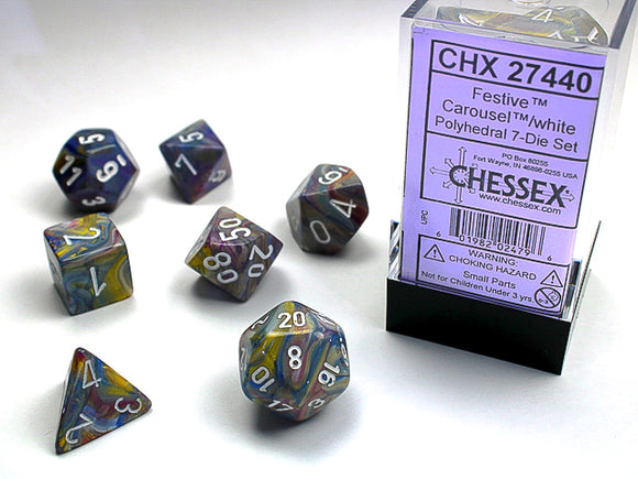 Chessex: Festive - Carousel/White - Polyhedral 7-Die Set (CHX27440)