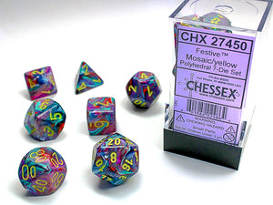 Chessex: Festive - Mosaic/Yellow - Polyhedral 7-Die Set (CHX27450)