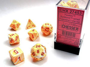 Chessex: Festive - Sunburst/Red - Polyhedral 7-Die Set (CHX27453)