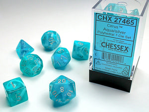Chessex: Cirrus - Aqua/Silver - Polyhedral 7-Die Set (CHX27465)