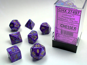 Polyhedral 7-Dice Gemini Set - Blue & Gold With White, Includes D4, D6, D8, D10, D12, D20, D00