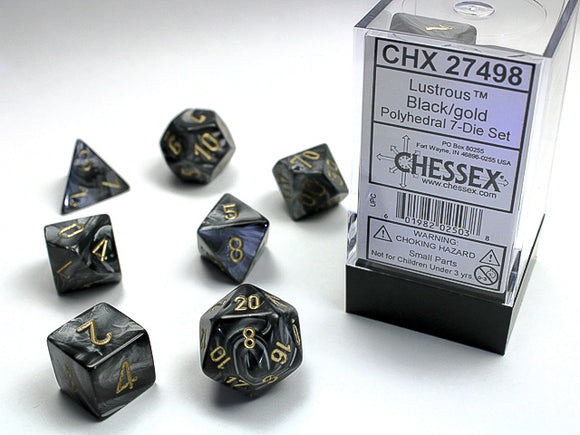 Chessex: Lustrous - Black/Gold - Polyhedral 7-Die Set (CHX27498)