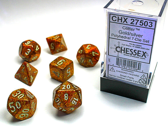 Chessex: Glitter - Gold/Silver - Polyhedral 7-Die Set (CHX27503)