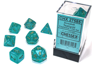Chessex: Borealis - Teal/Gold Luminary - Polyhedral 7-Die Set (CHX27585)
