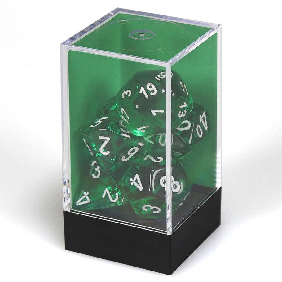 Koplow 7-Piece Polyhedral Dice Set - Transparent Green With White Numbers, Recessed & Wear-Resistant - View #2