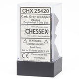 Chessex: Opaque - Dark Grey/Copper - Polyhedral 7-Die Set (CHX25420)
